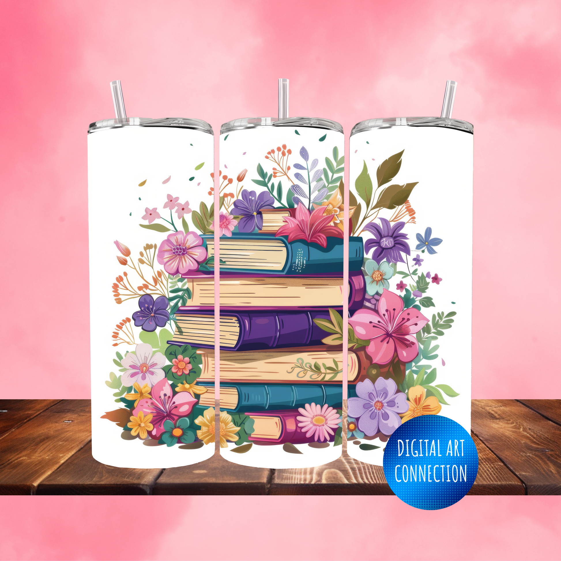 Books and Flowers 20 Oz Skinny Tumbler Wrap