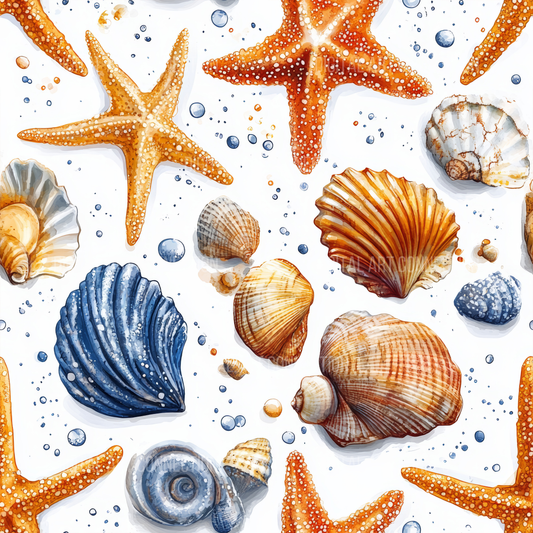 Sea Shells and Starfish III Design Seamless Digital Paper