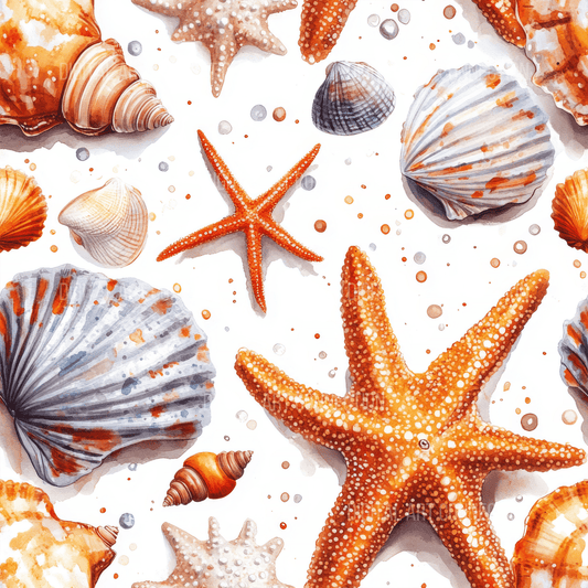 Sea Shells and Starfish IV Design Seamless Digital Paper