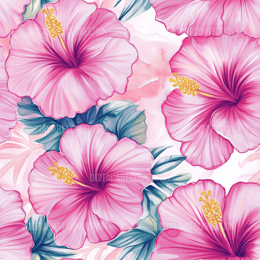 Hibiscus Flowers III Design Seamless Digital Paper