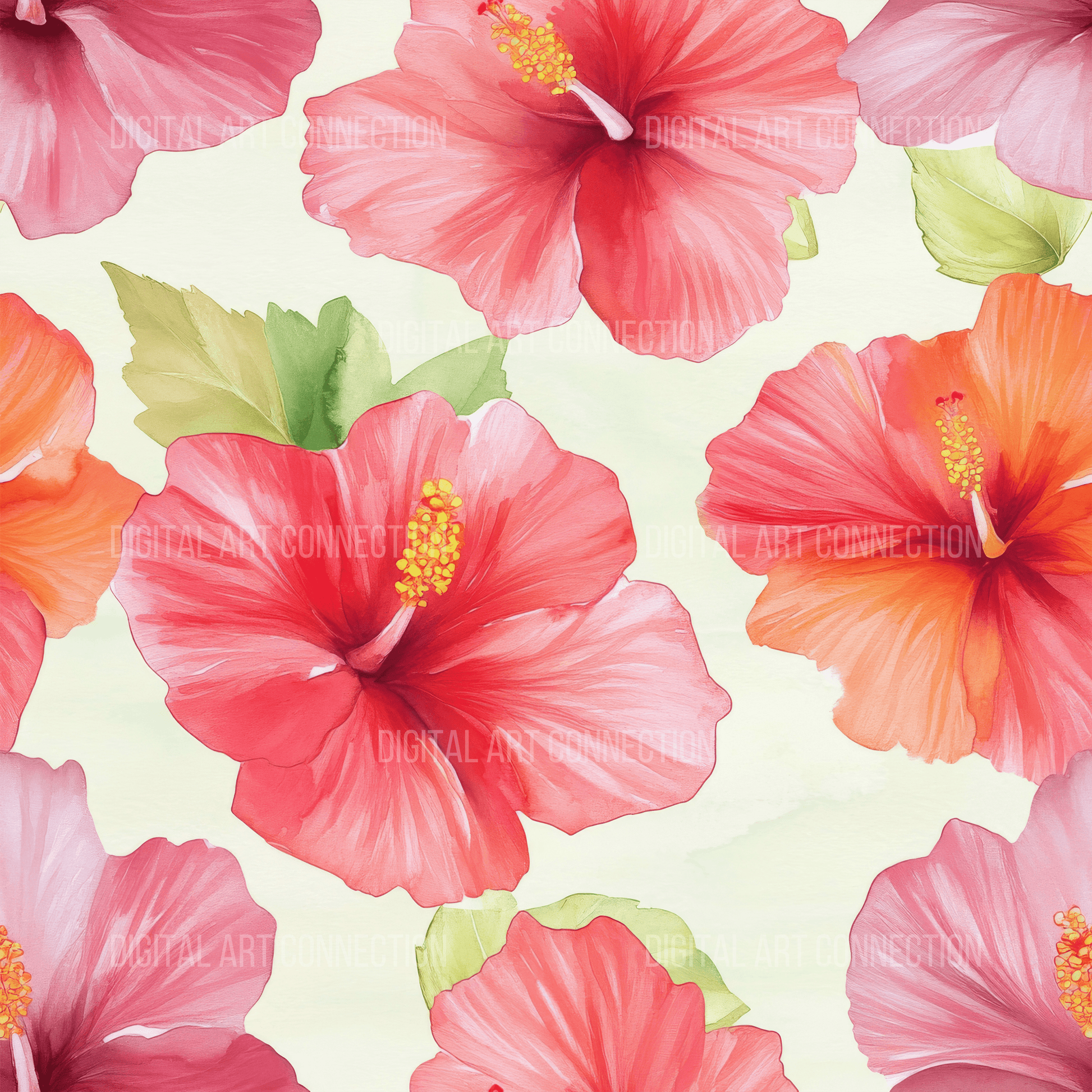 Hibiscus Flowers II Design Seamless Digital Paper