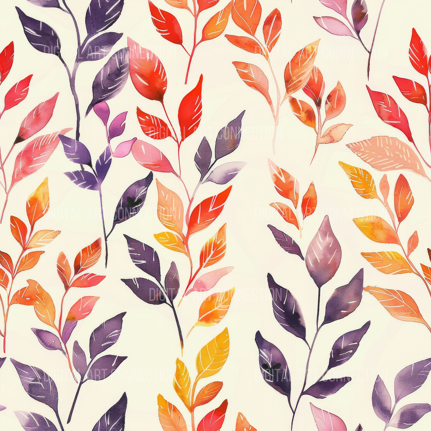 Red, Yellow, and Purple Leaves Design Seamless Digital Paper