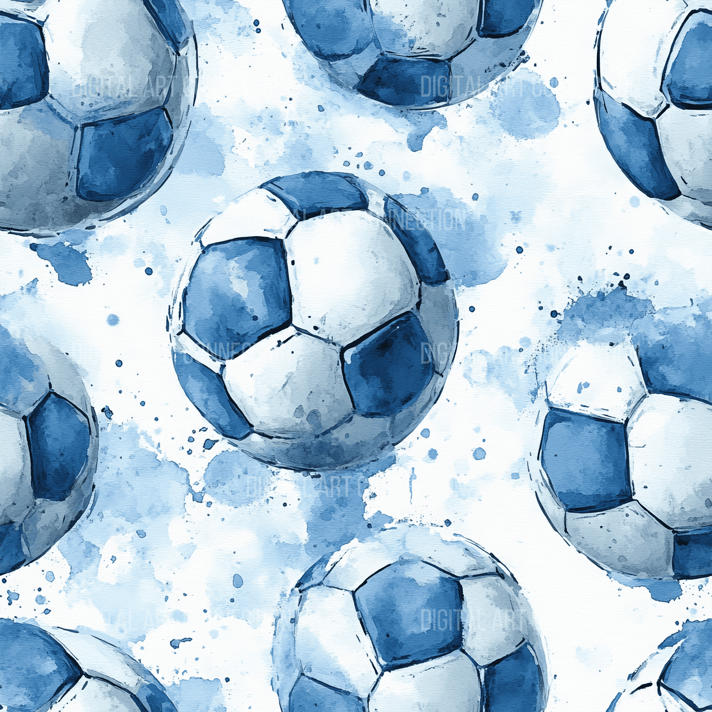 Blue Soccer Balls Design Seamless Digital Paper