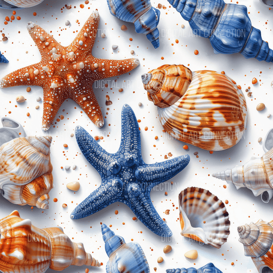 Sea Shells and Starfish Design Seamless Digital Paper