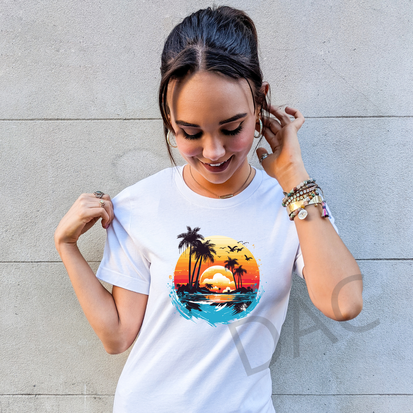 Bella Canvas 3001 White Unisex T-Shirt Female Model Mockup