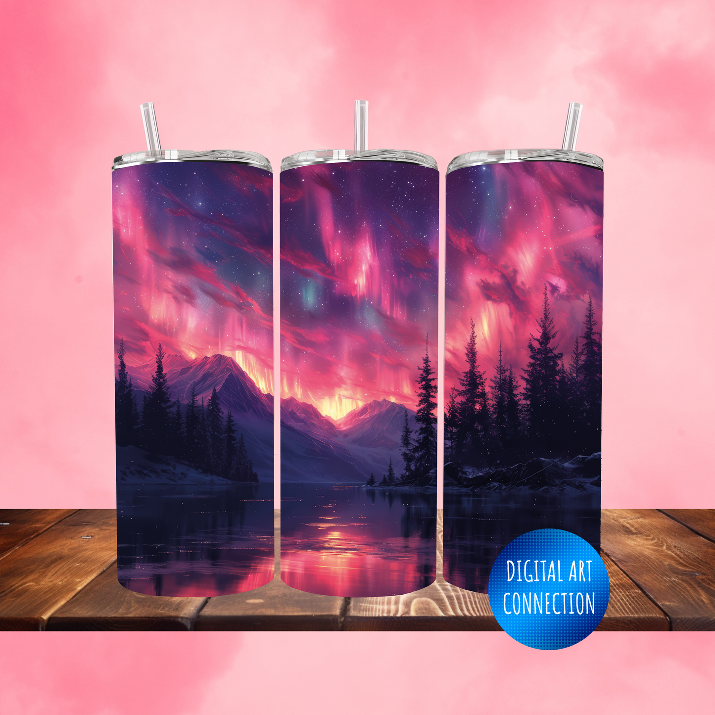 Pink Aurora Print 20 Oz Skinny Tumbler Wrap