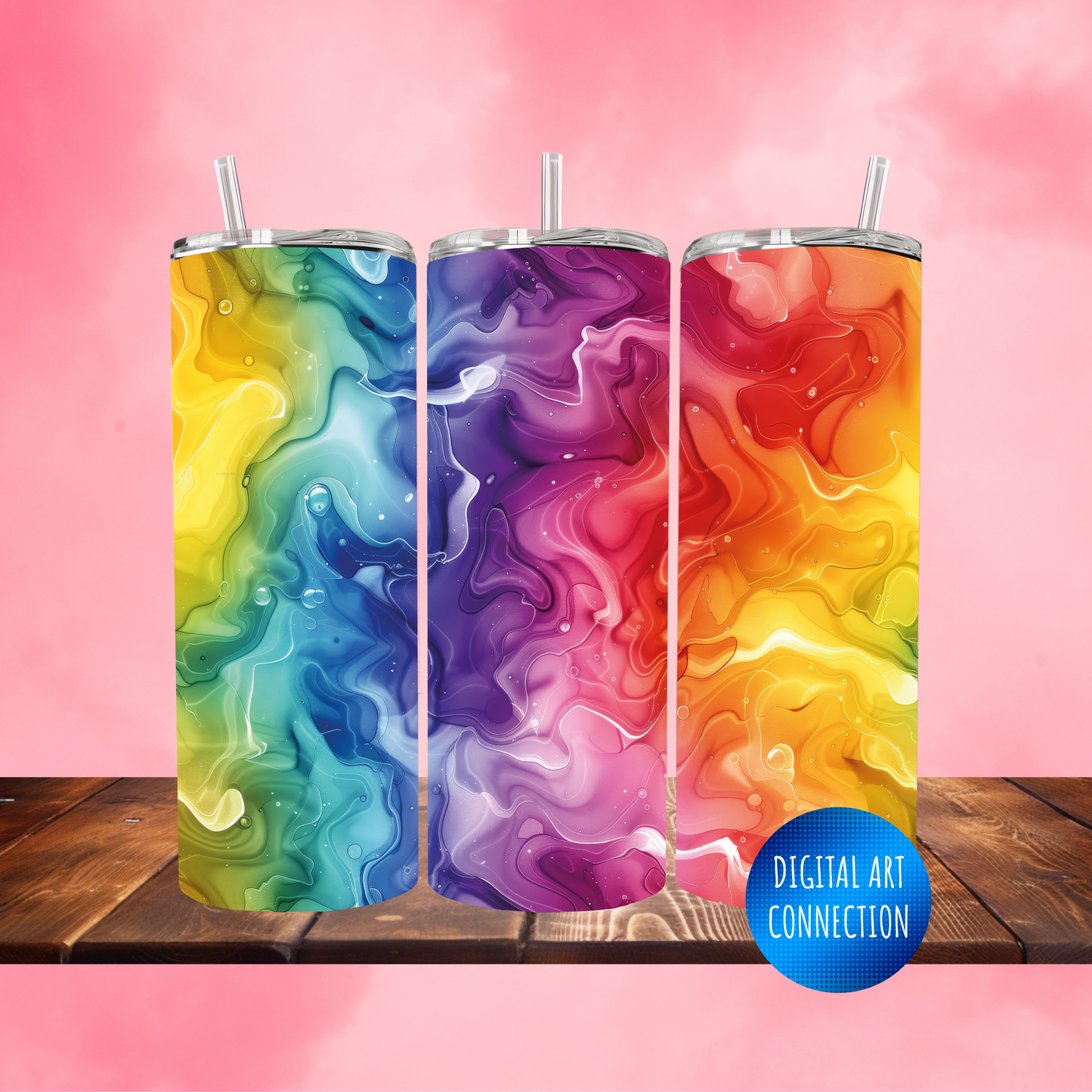 Rainbow Tie Dye Marble 20 Oz Skinny Tumbler Wrap