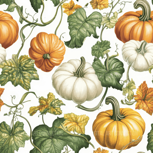 Pumpkins and Vines Design Seamless Digital Paper