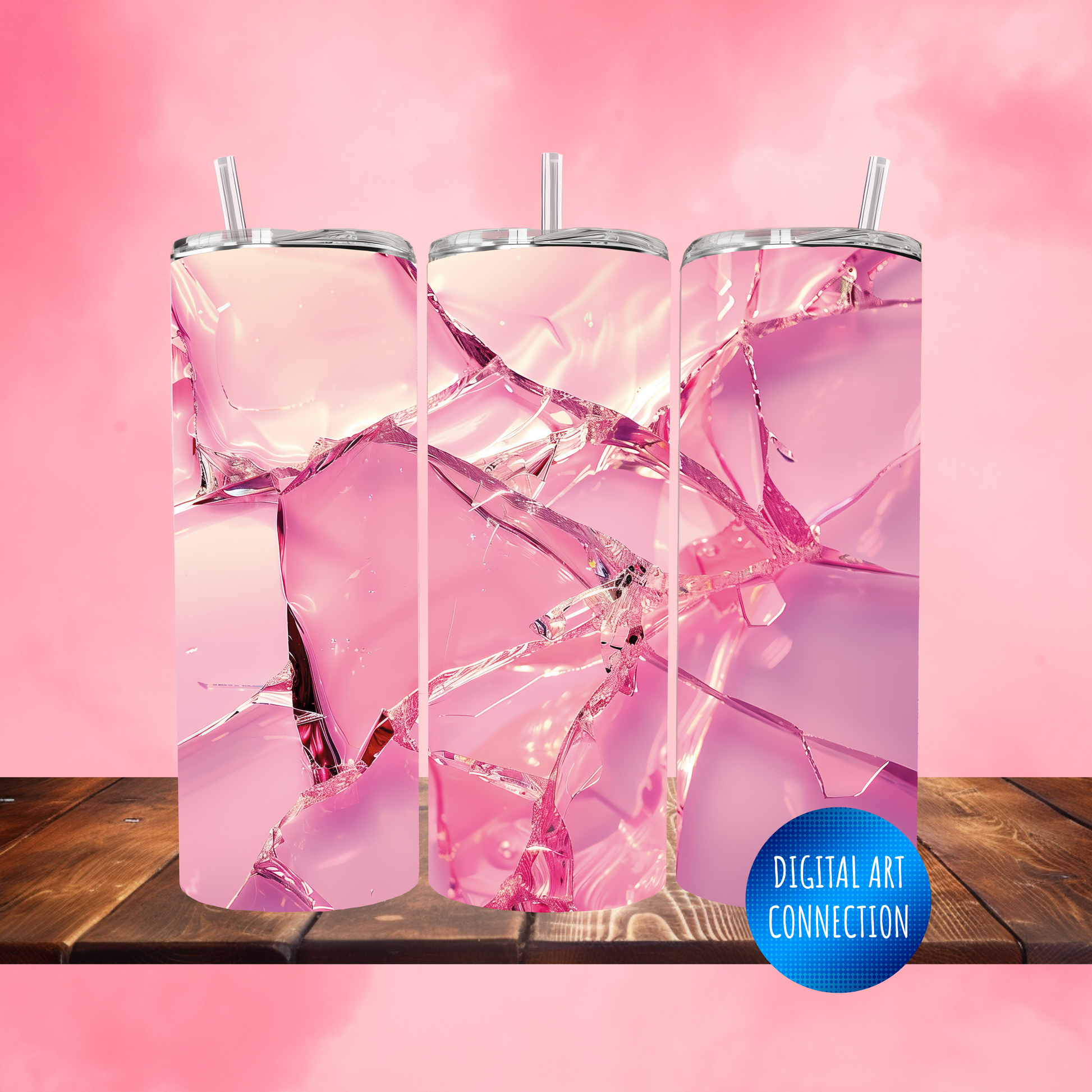 Pink Broken Glass 20 Oz Skinny Tumbler Wrap