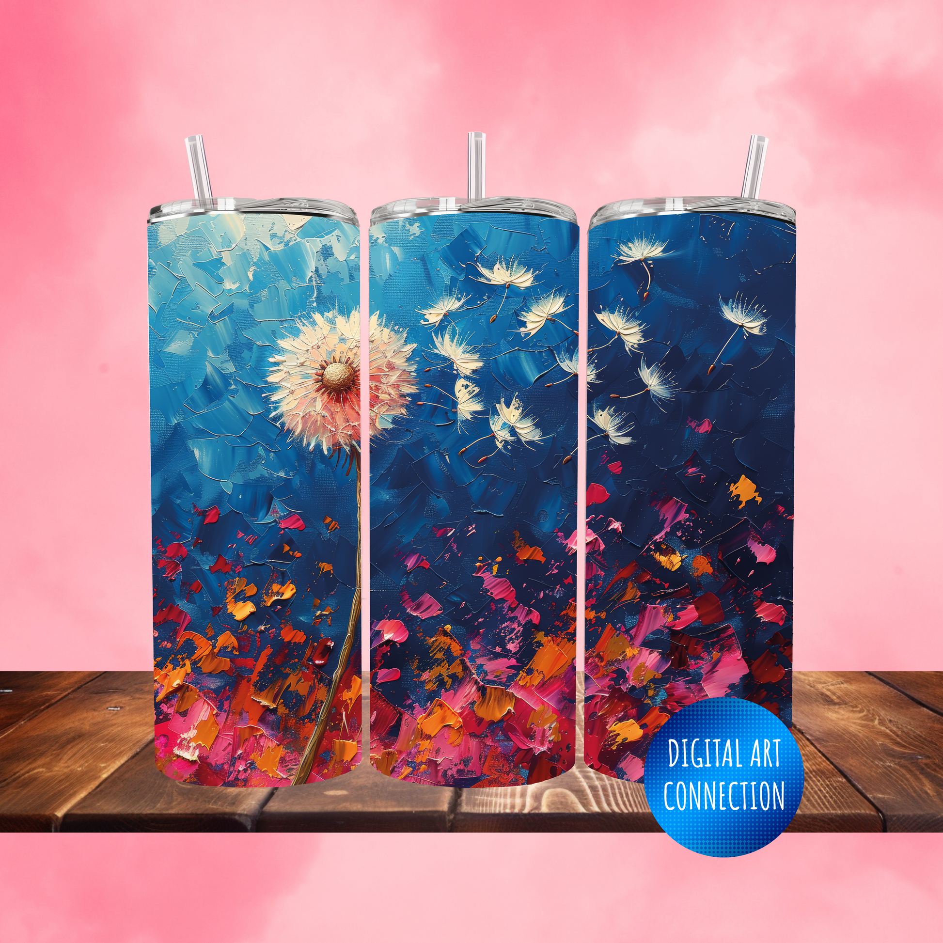 Painted Dandelion 20 Oz Skinny Tumbler Wrap