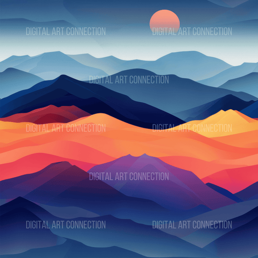 Sun and Mountains Design Seamless Digital Paper