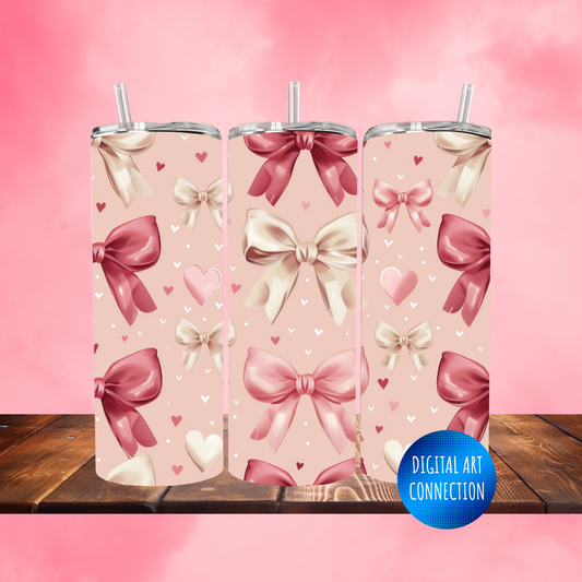 Pink and Cream Bows 20 Oz Skinny Tumbler Wrap