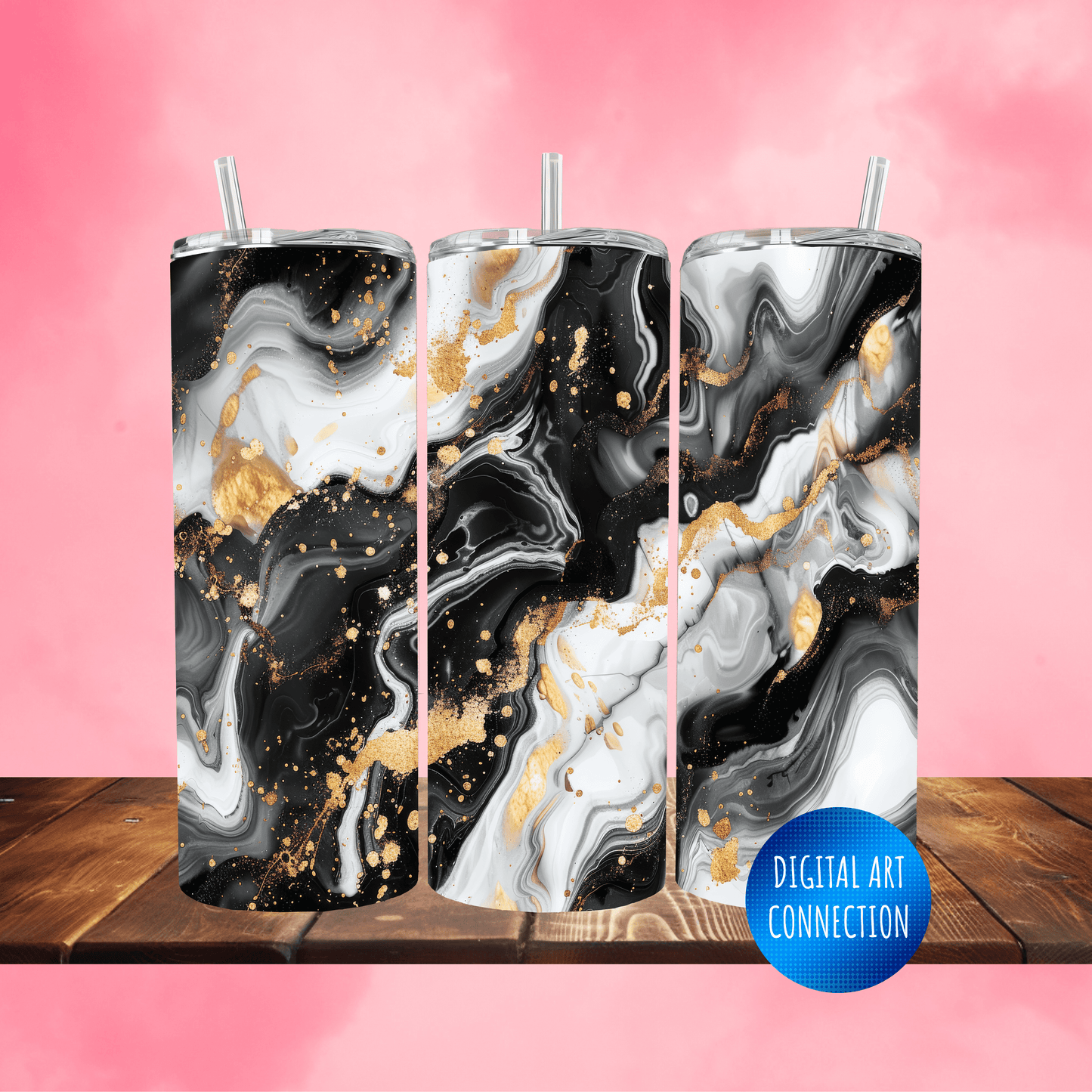 Black, White, and Gold Marble 20 Oz Skinny Tumbler Wrap