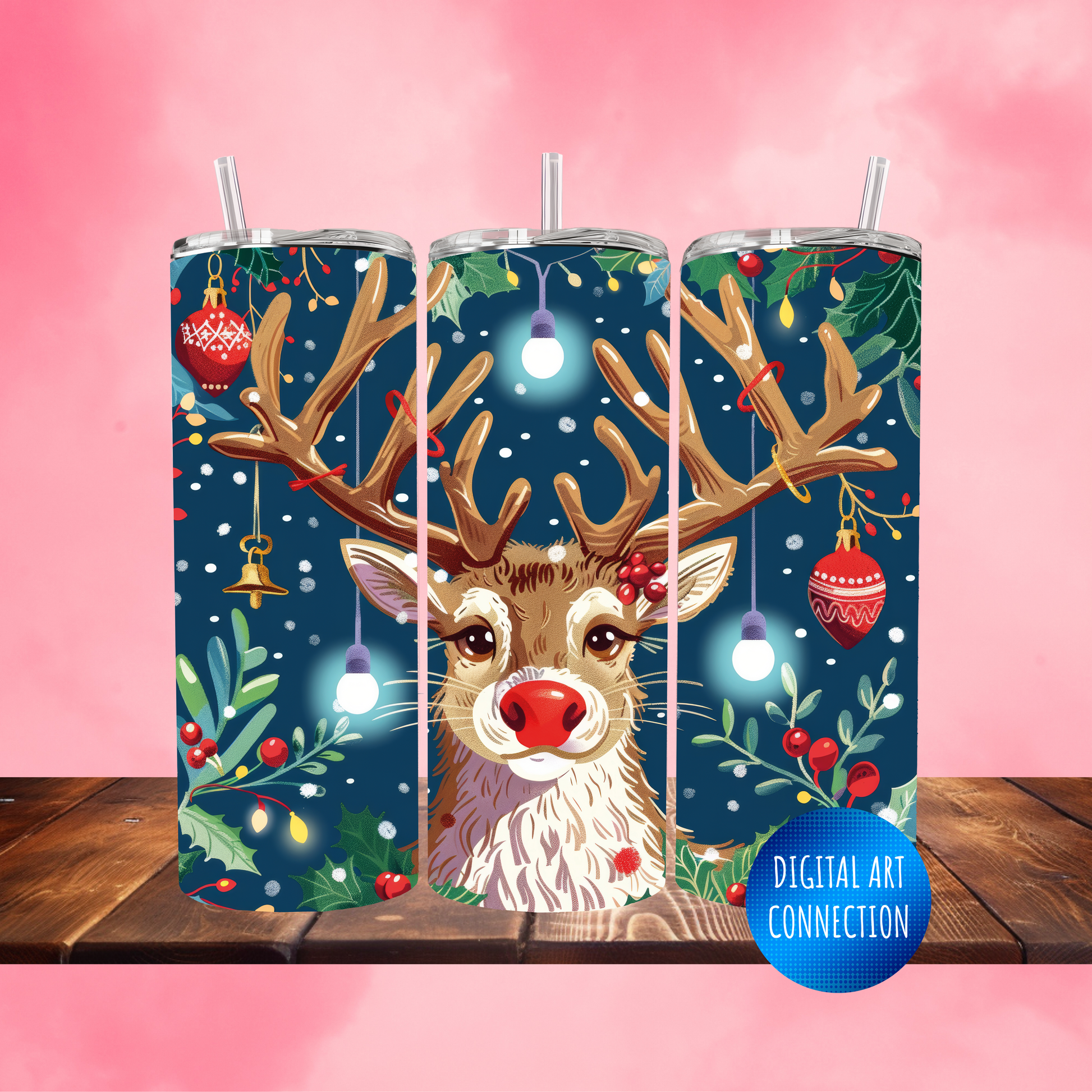 Reindeer Christmas 20 Oz Skinny Tumbler Wrap