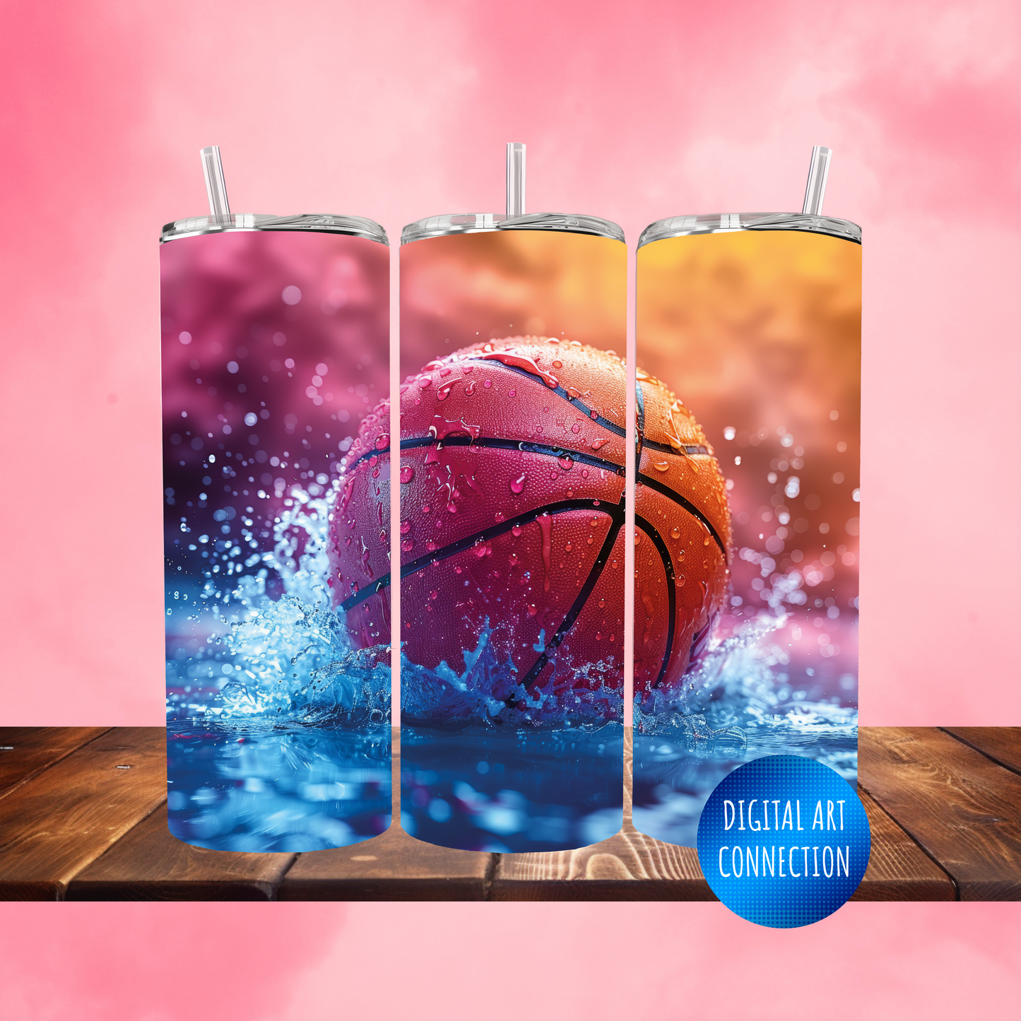 Basketball Splash 20 Oz Skinny Tumbler Wrap