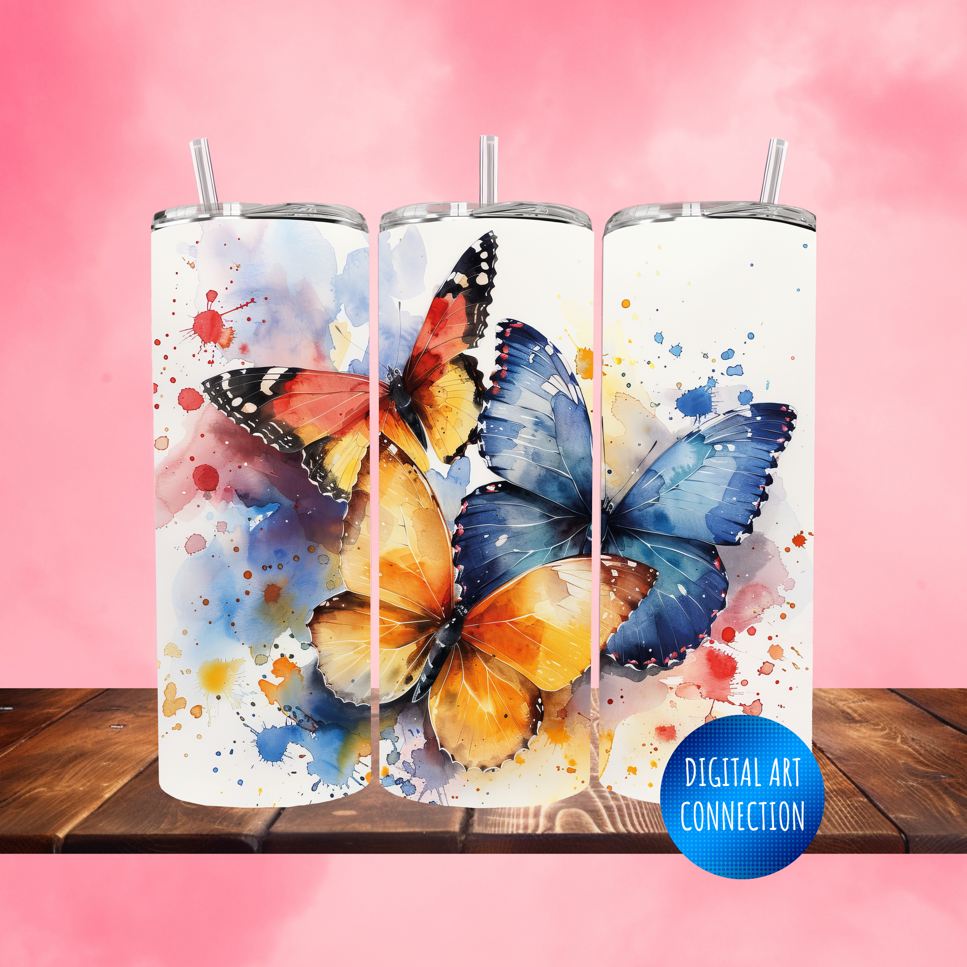 Colorful Butterflies 20 Oz Skinny Tumbler Wrap