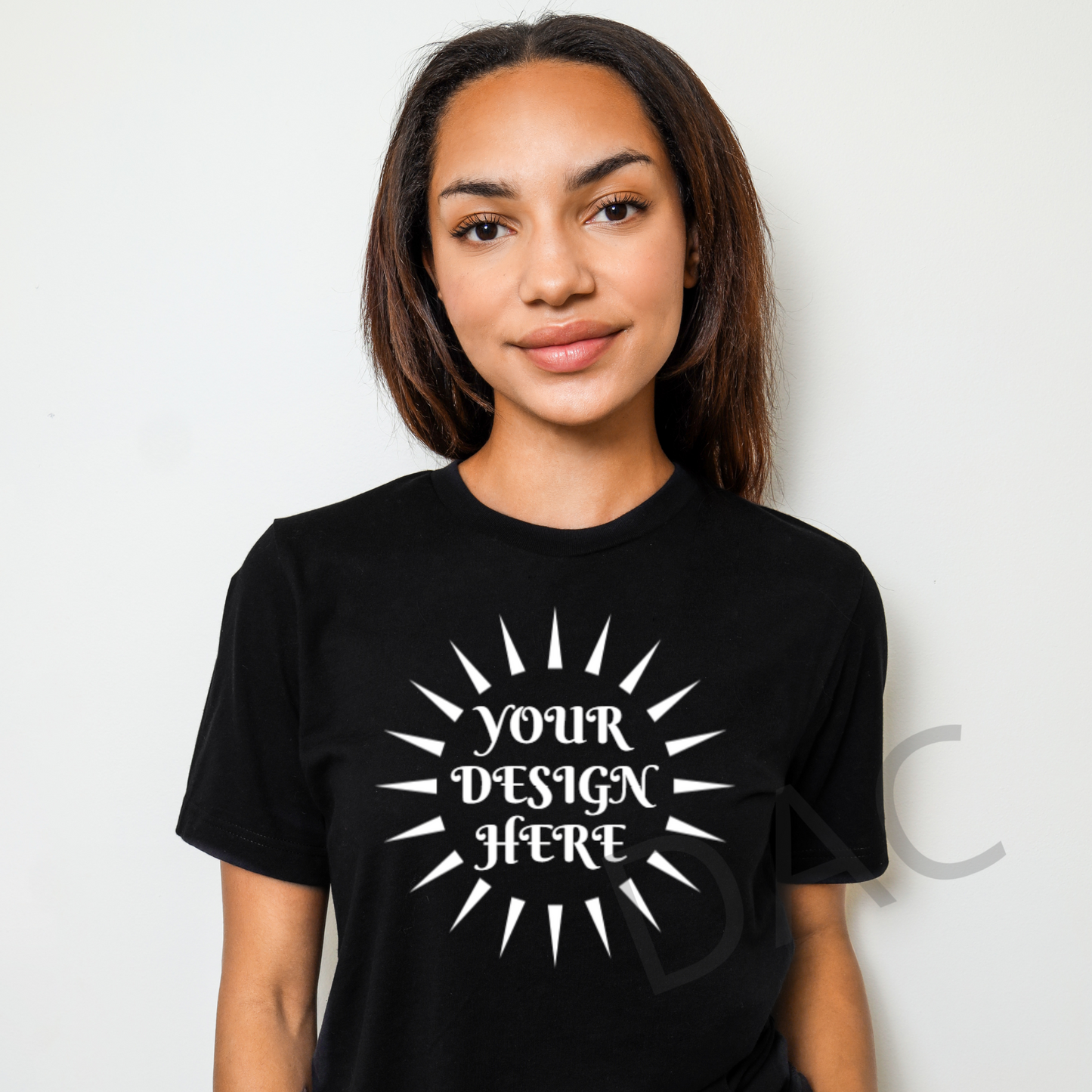 Bella Canvas 3001 Black Unisex T-Shirt Female Model Mockup