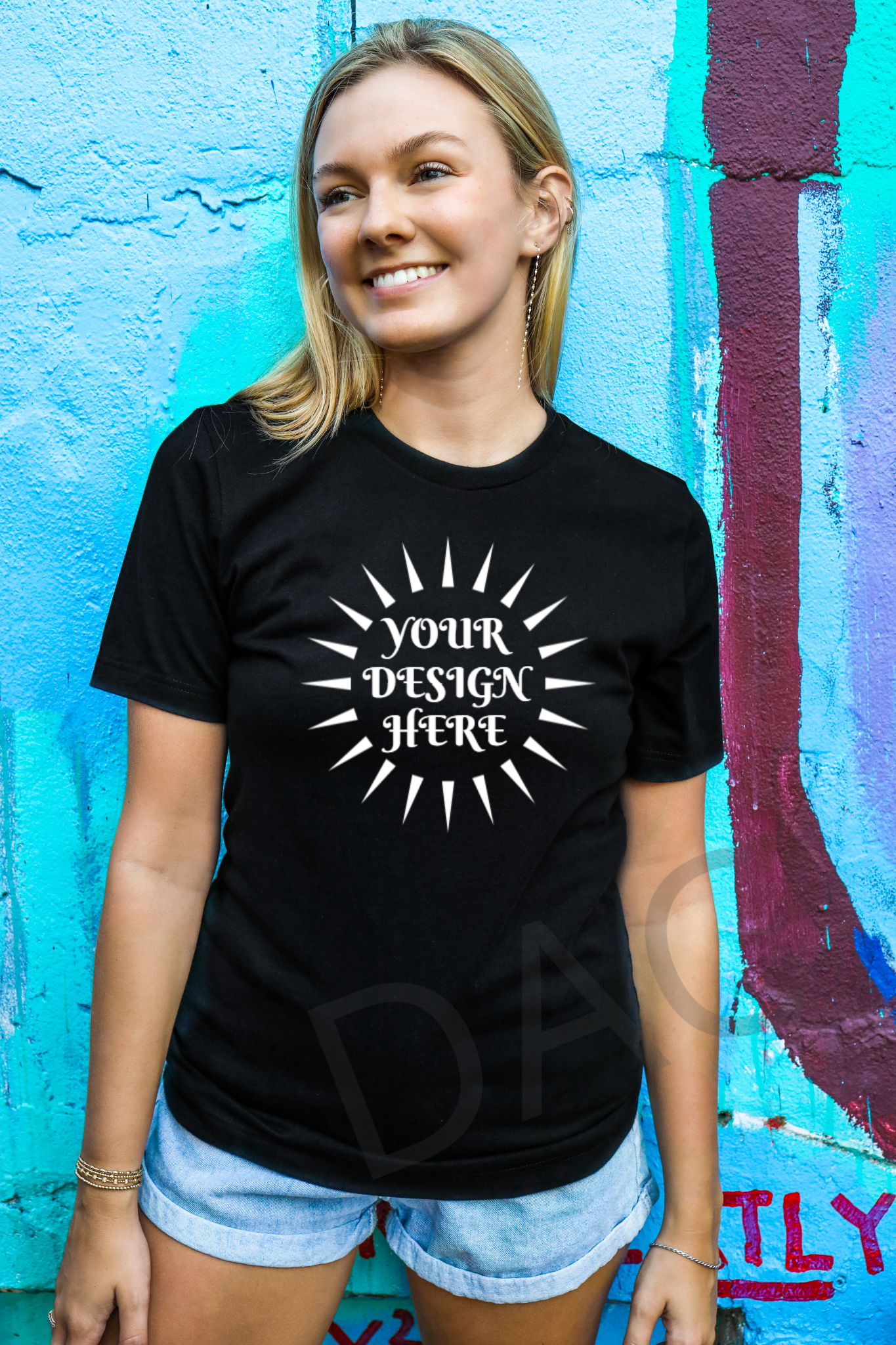 Bella Canvas 3001 Black Unisex T-Shirt Female Model Mockup