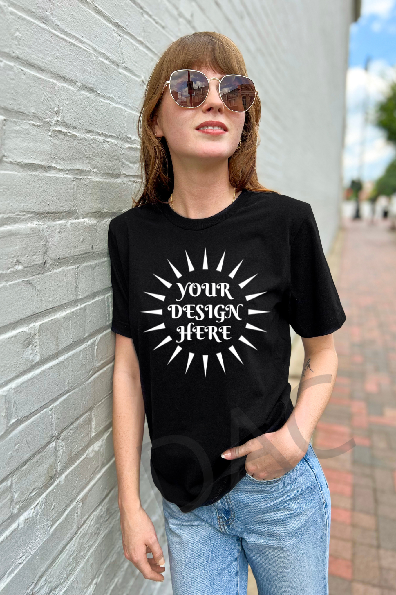 Bella Canvas 3001 Black Unisex T-Shirt Female Model Mockup