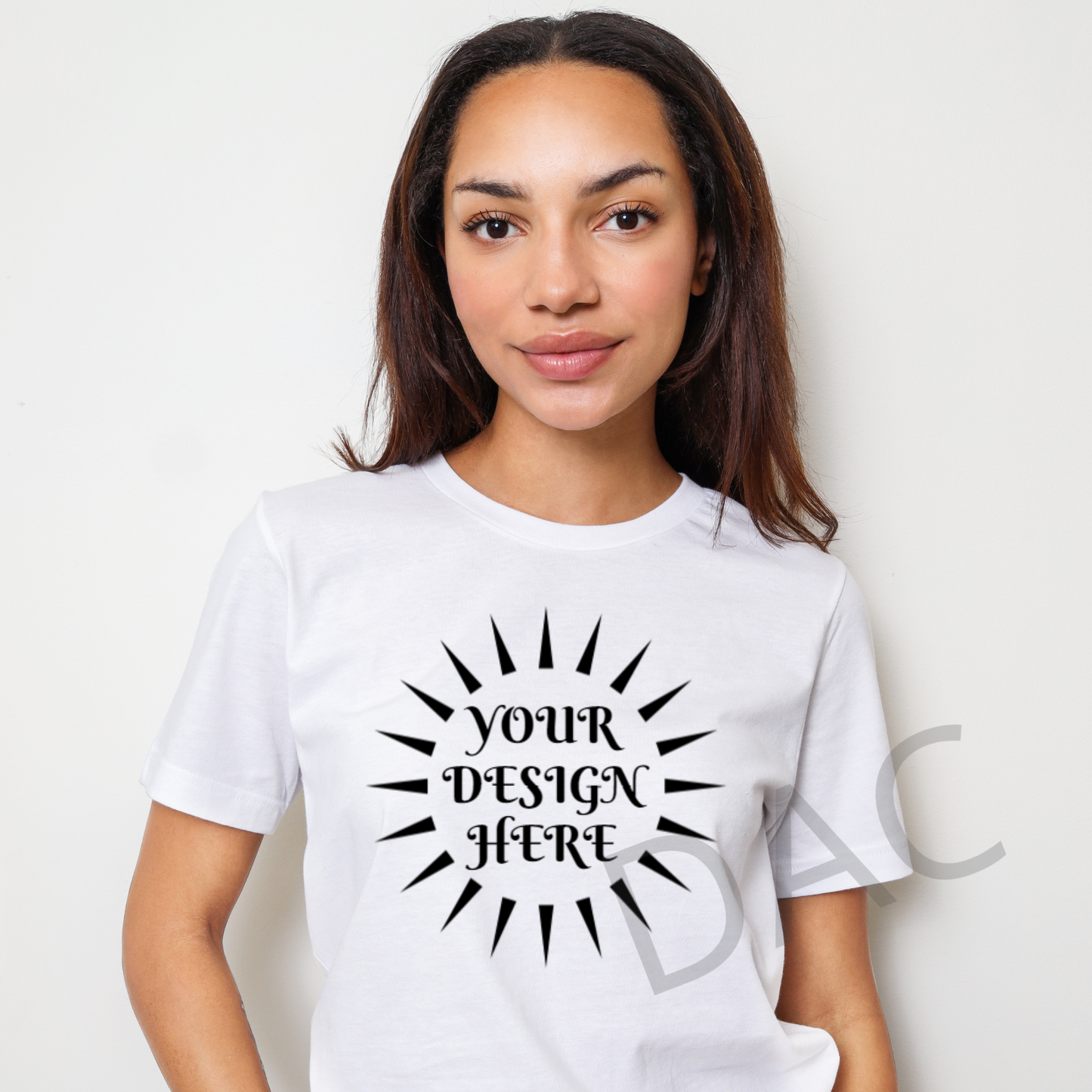 Bella Canvas 3001 White Unisex T-Shirt Female Model Mockup