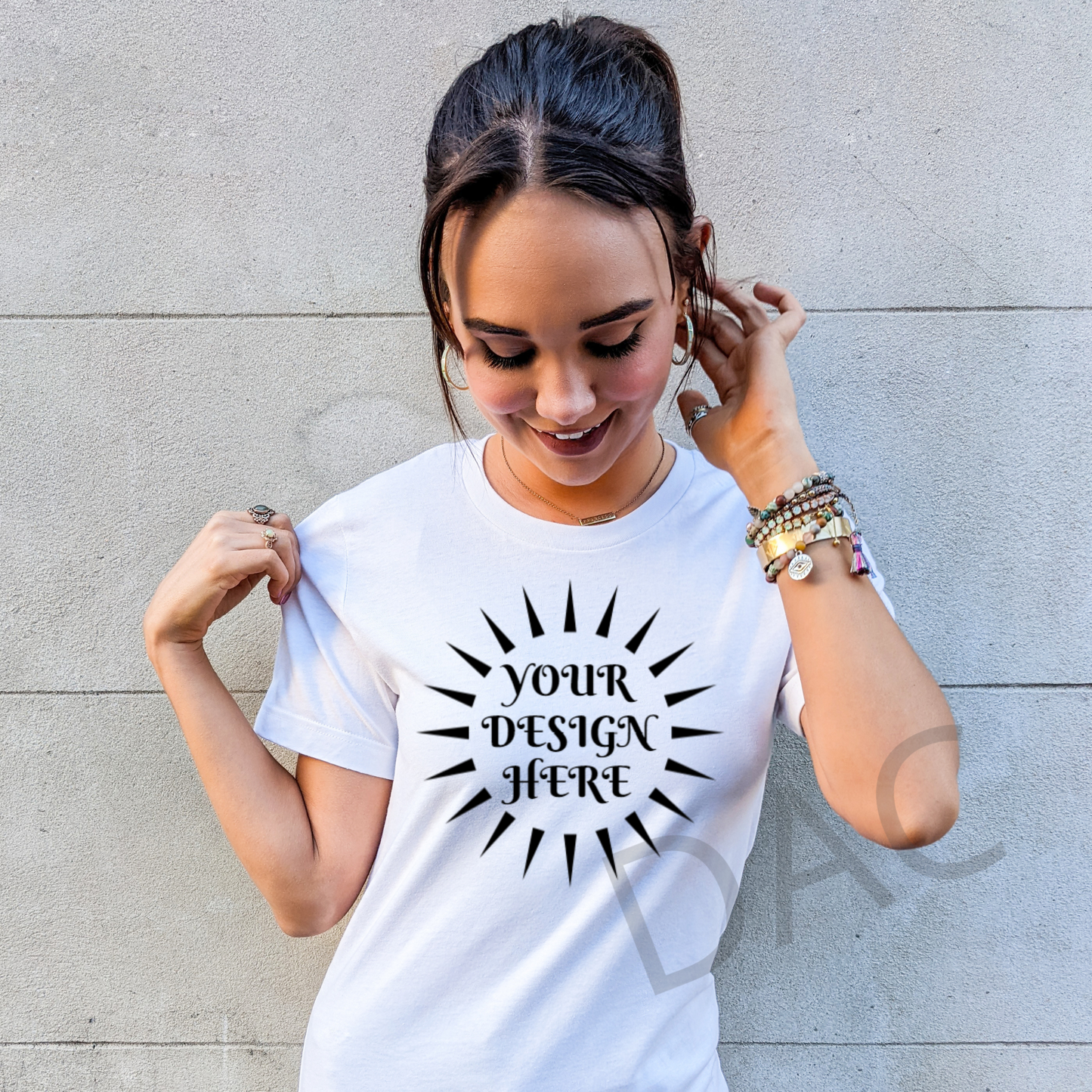 Bella Canvas 3001 White Unisex T-Shirt Female Model Mockup