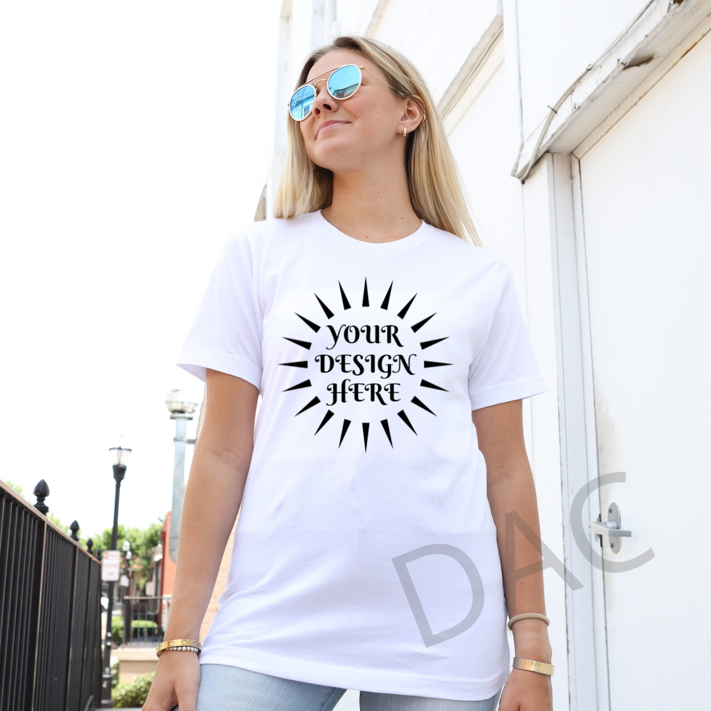 Bella Canvas 3001 White Unisex T-Shirt Female Model Mockup