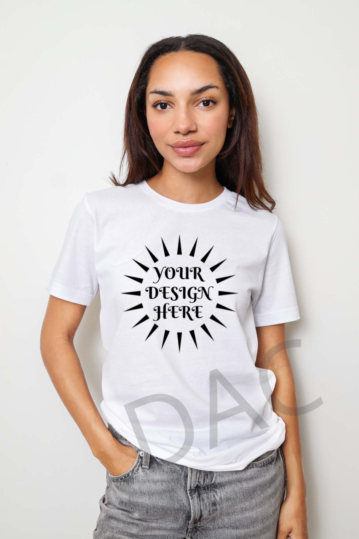 Bella Canvas 3001 White Unisex T-Shirt Female Model Mockup