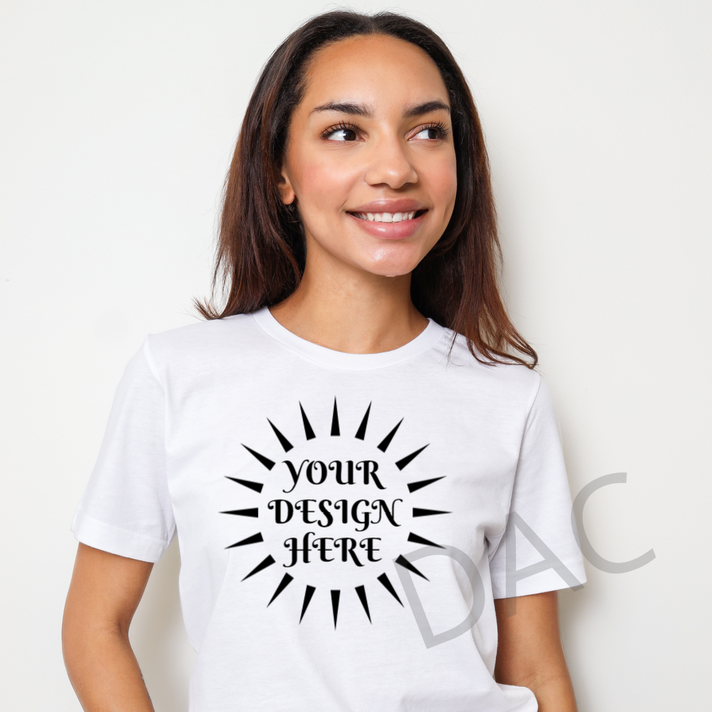 Bella Canvas 3001 White Unisex T-Shirt Female Model Mockup