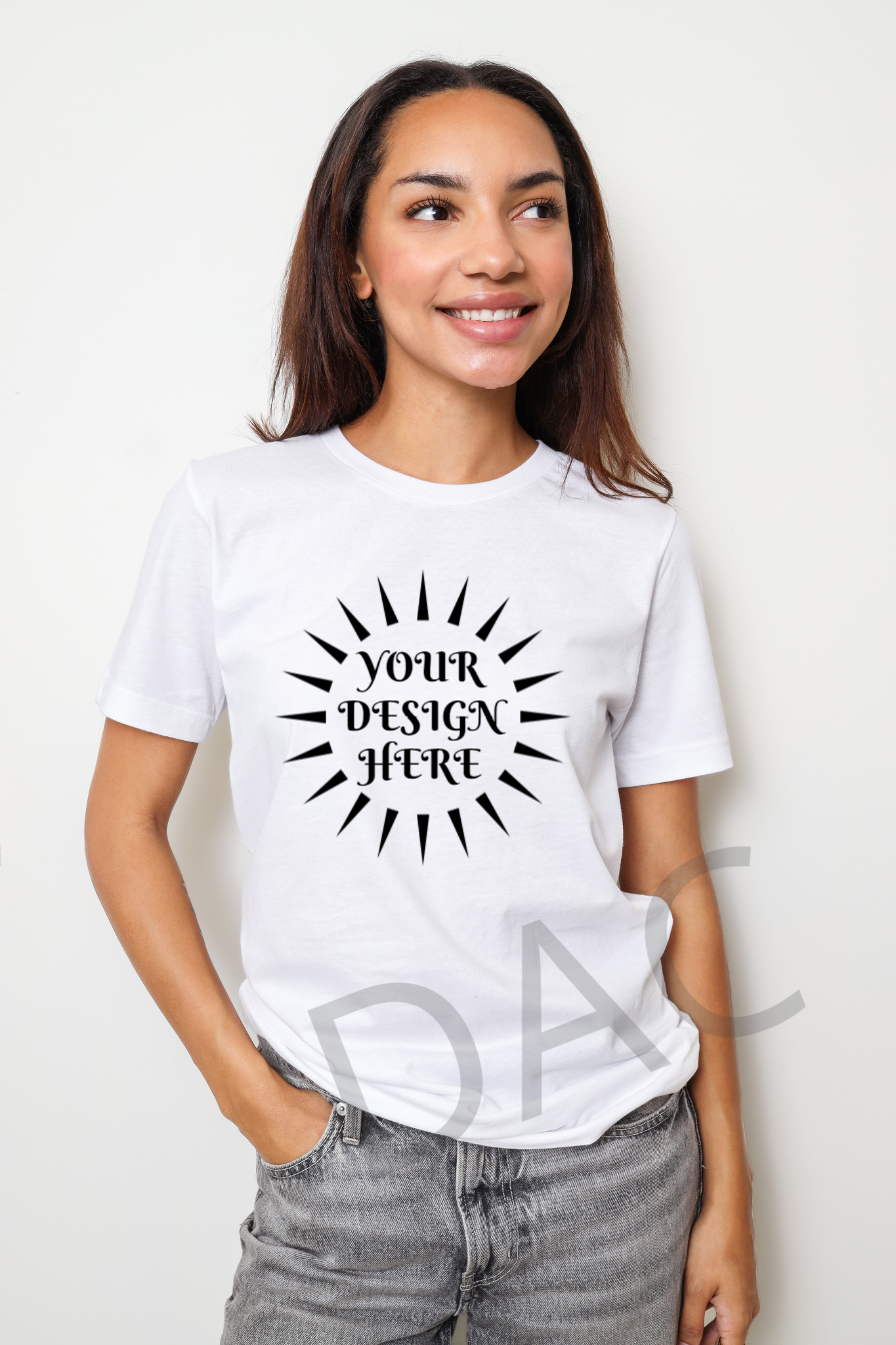 Bella Canvas 3001 White Unisex T-Shirt Female Model Mockup