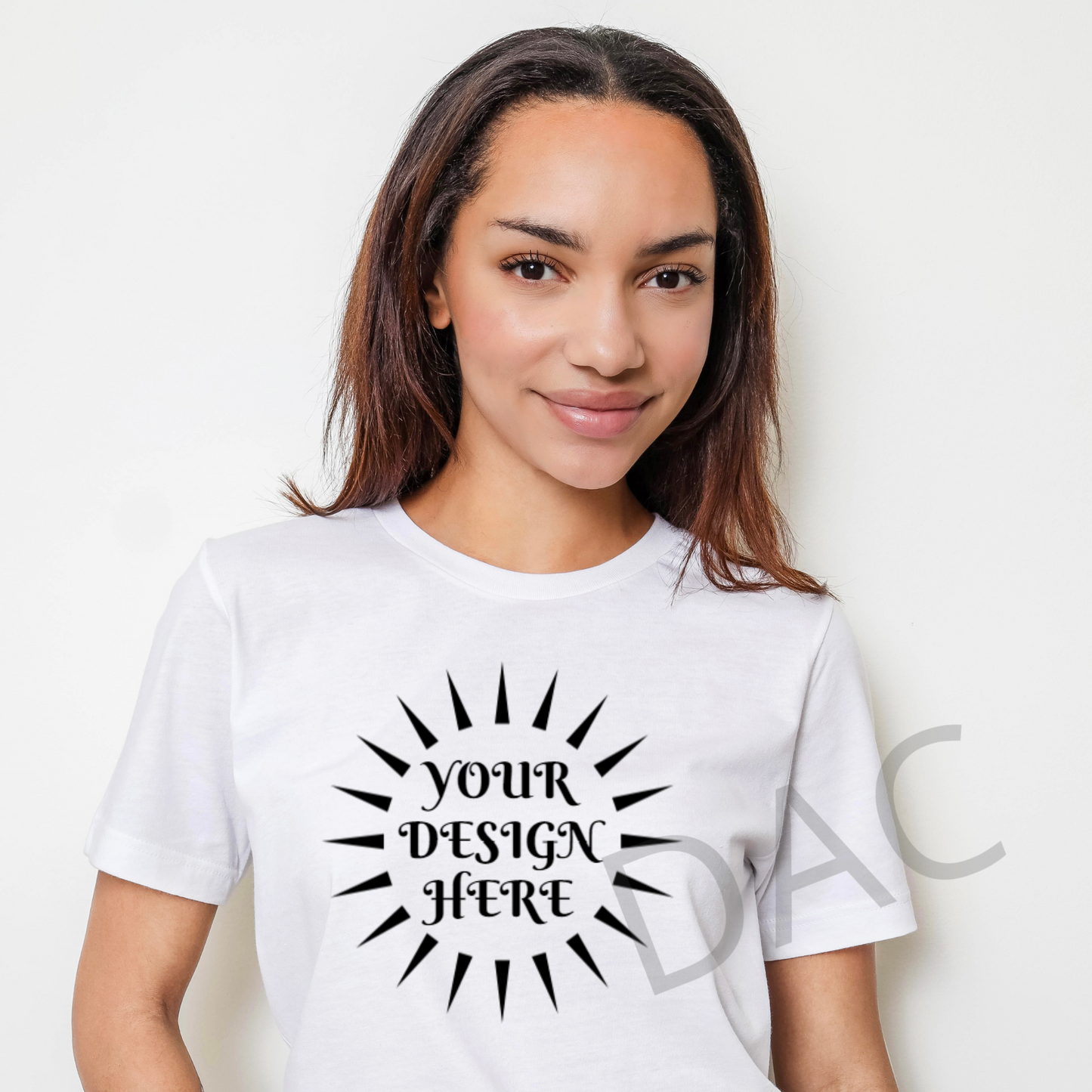 Bella Canvas 3001 White Unisex T-Shirt Female Model Mockup