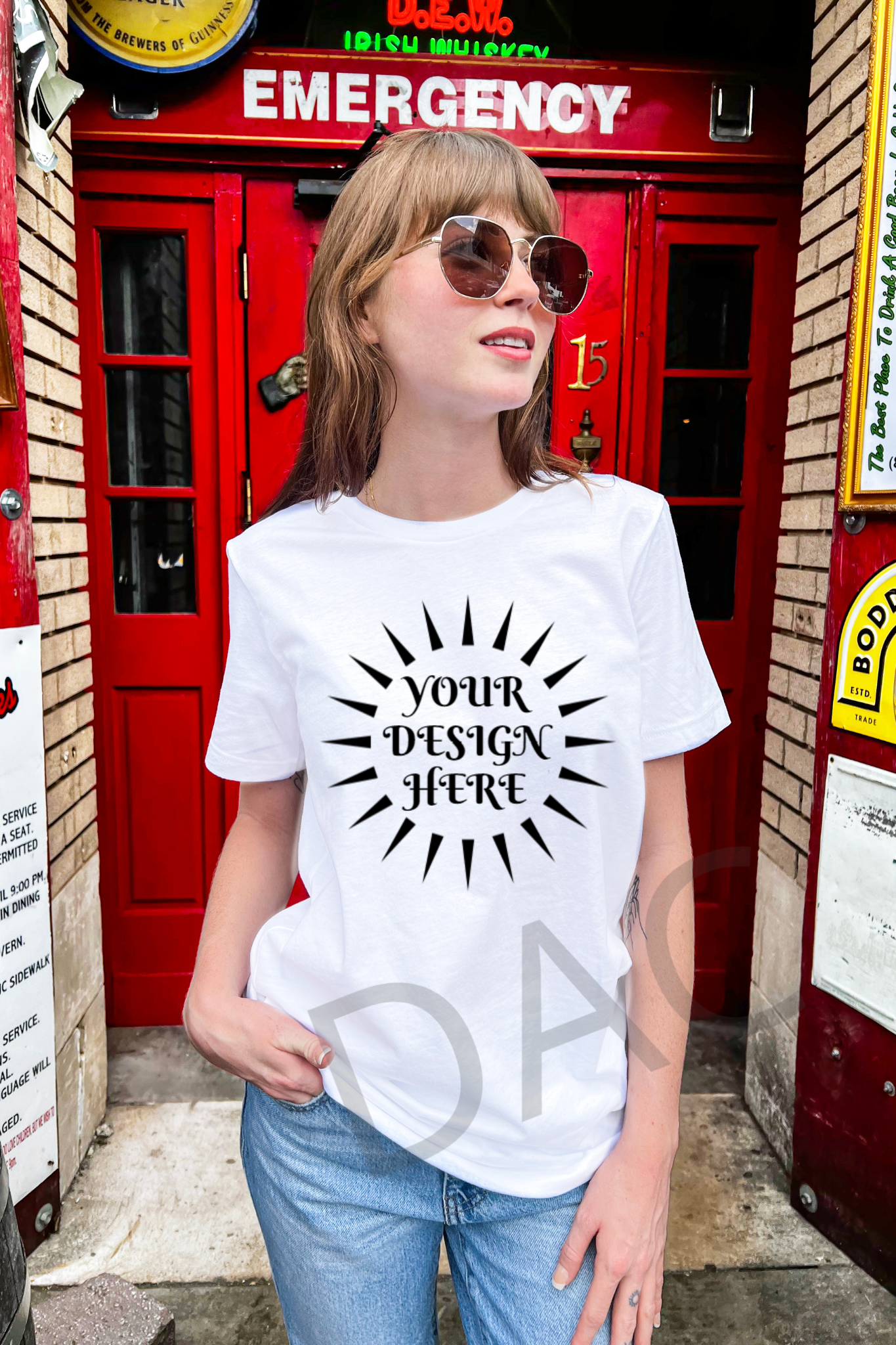 Bella Canvas 3001 White Unisex T-Shirt Female Model Mockup