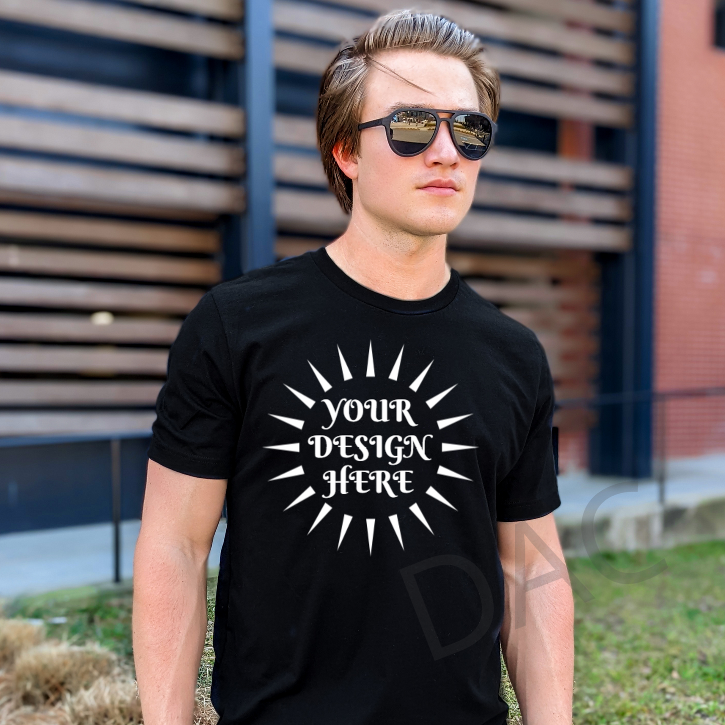 Bella Canvas 3001 Black Unisex T-Shirt Male Model Mockup