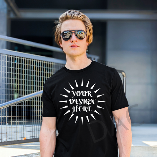 Bella Canvas 3001 Black Unisex T-Shirt Male Model Mockup