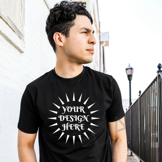 Bella Canvas 3001 Black Unisex T-Shirt Male Model Mockup