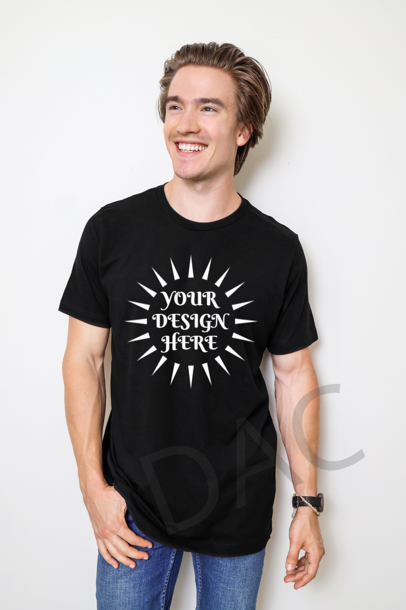 Bella Canvas 3001 Black Unisex T-Shirt Male Model Mockup