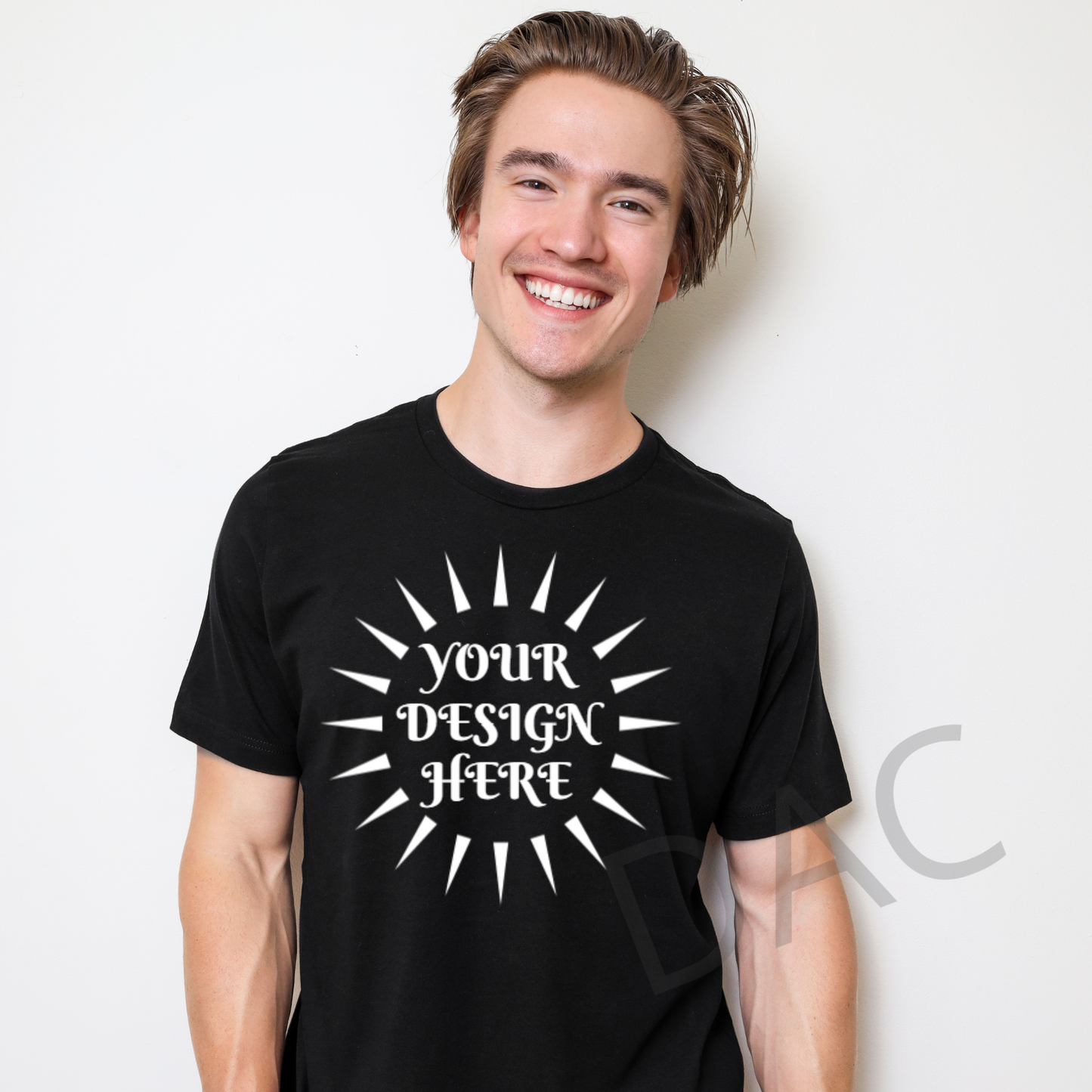 Bella Canvas 3001 Black Unisex T-Shirt Male Model Mockup