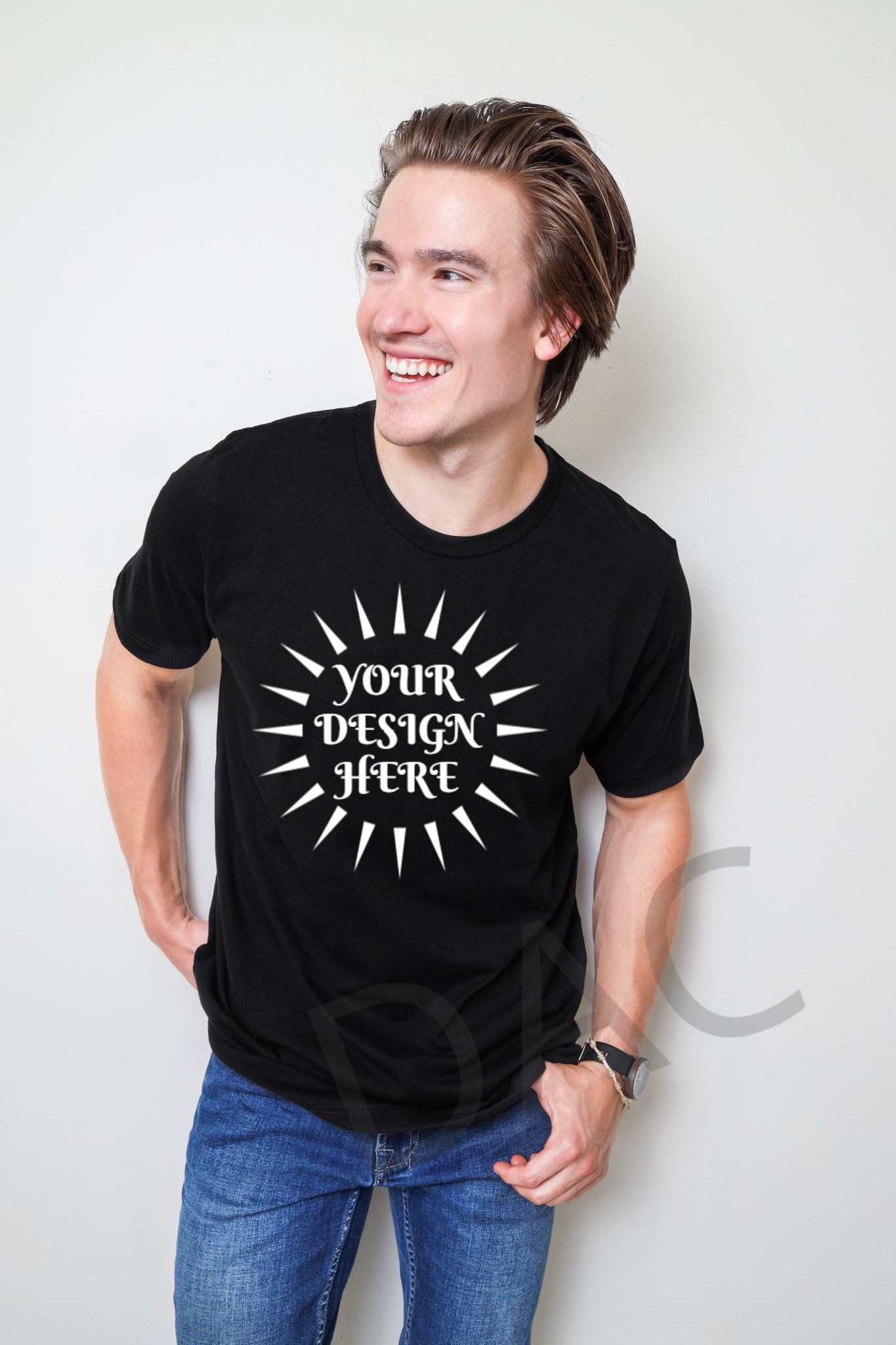 Bella Canvas 3001 Black Unisex T-Shirt Male Model Mockup