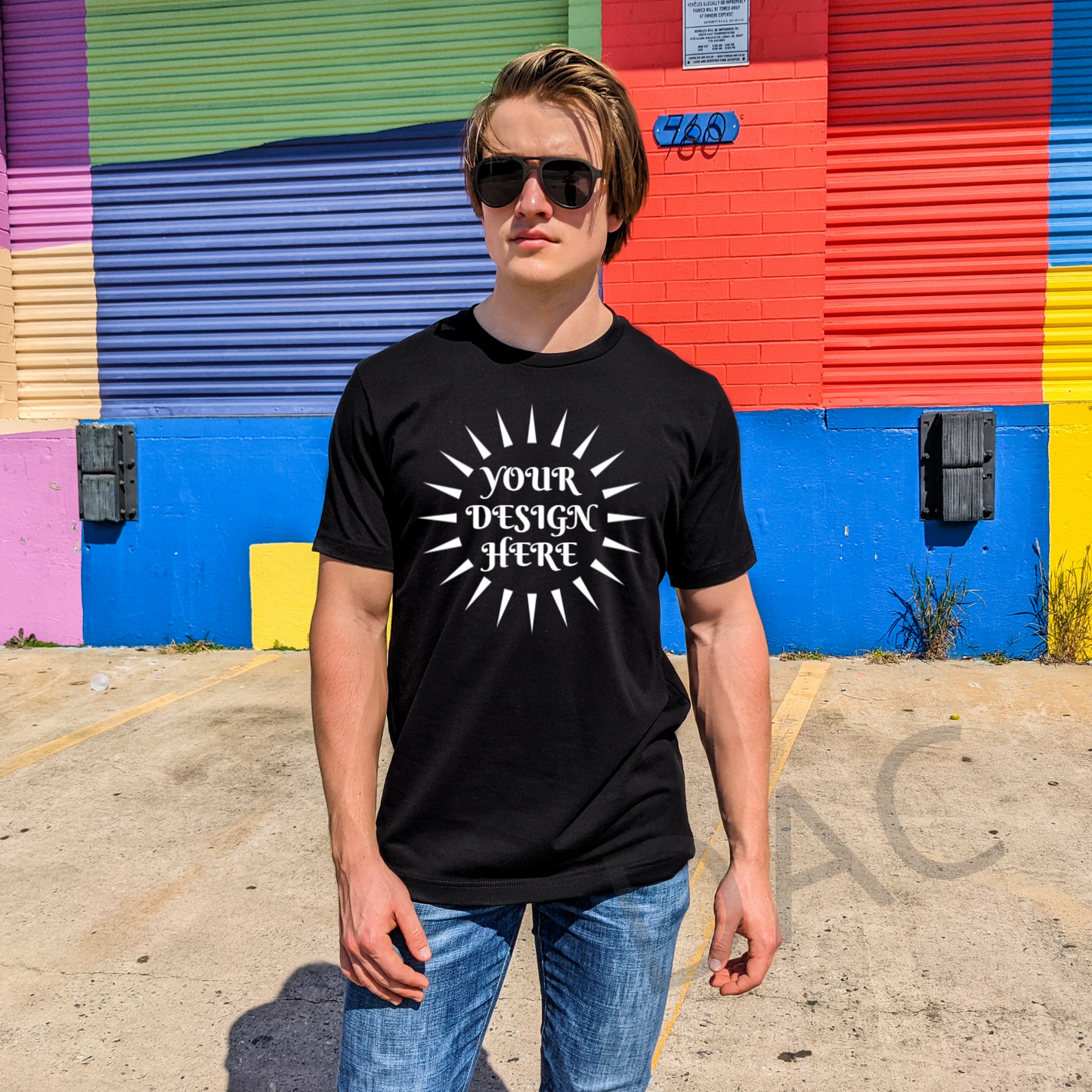 Bella Canvas 3001 Black Unisex T-Shirt Male Model Mockup