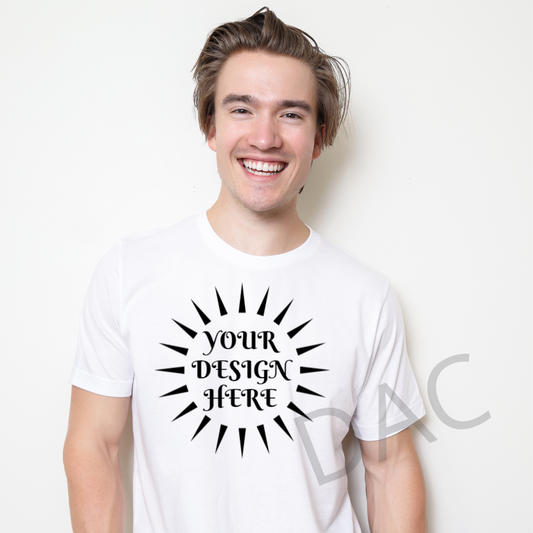 Bella Canvas 3001 White Unisex T-Shirt Male Model Mockup