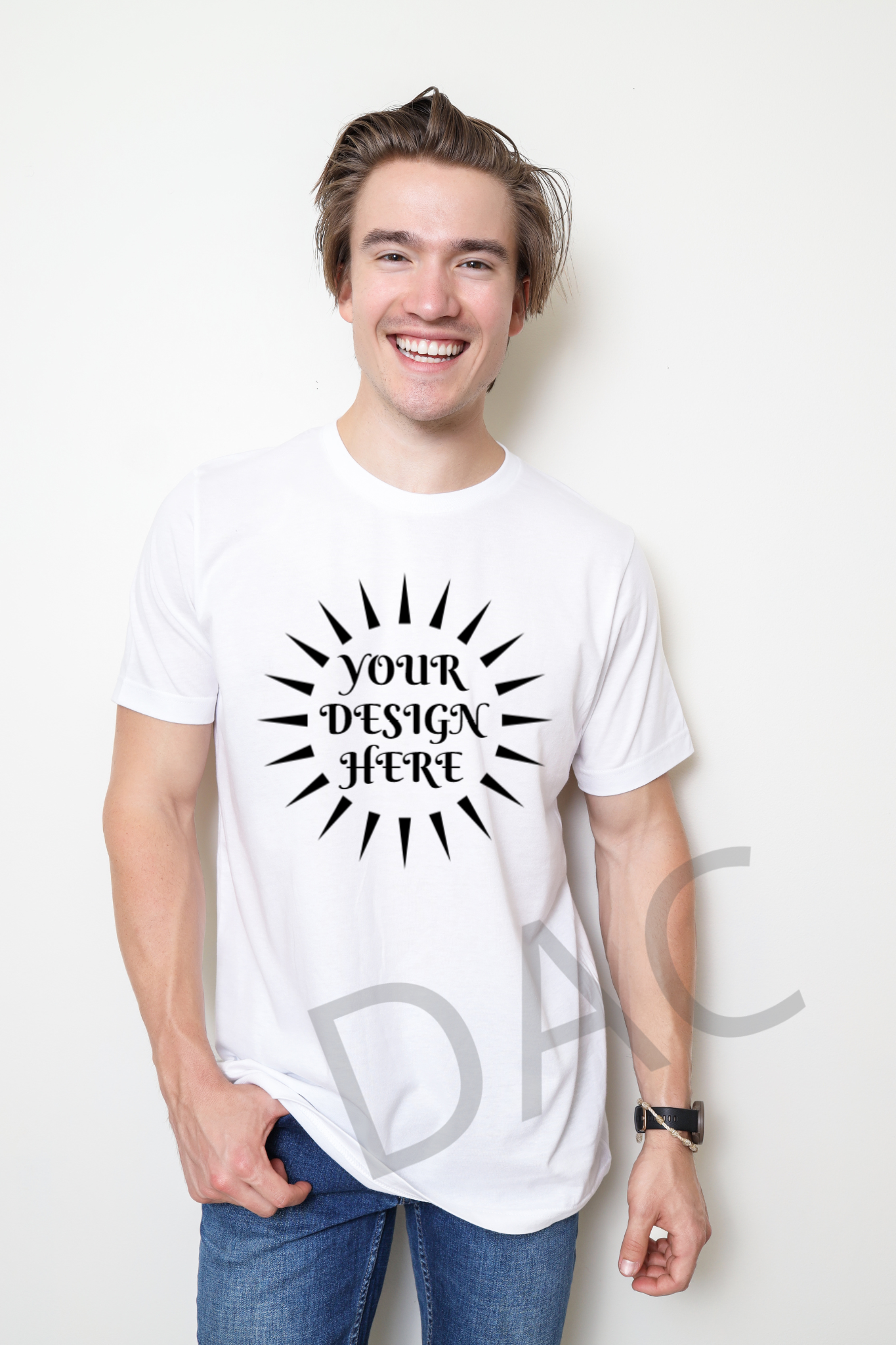 Bella Canvas 3001 White Unisex T-Shirt Male Model Mockup