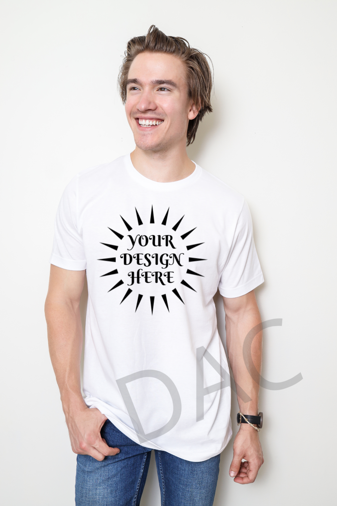 Bella Canvas 3001 White Unisex T-Shirt Male Model Mockup