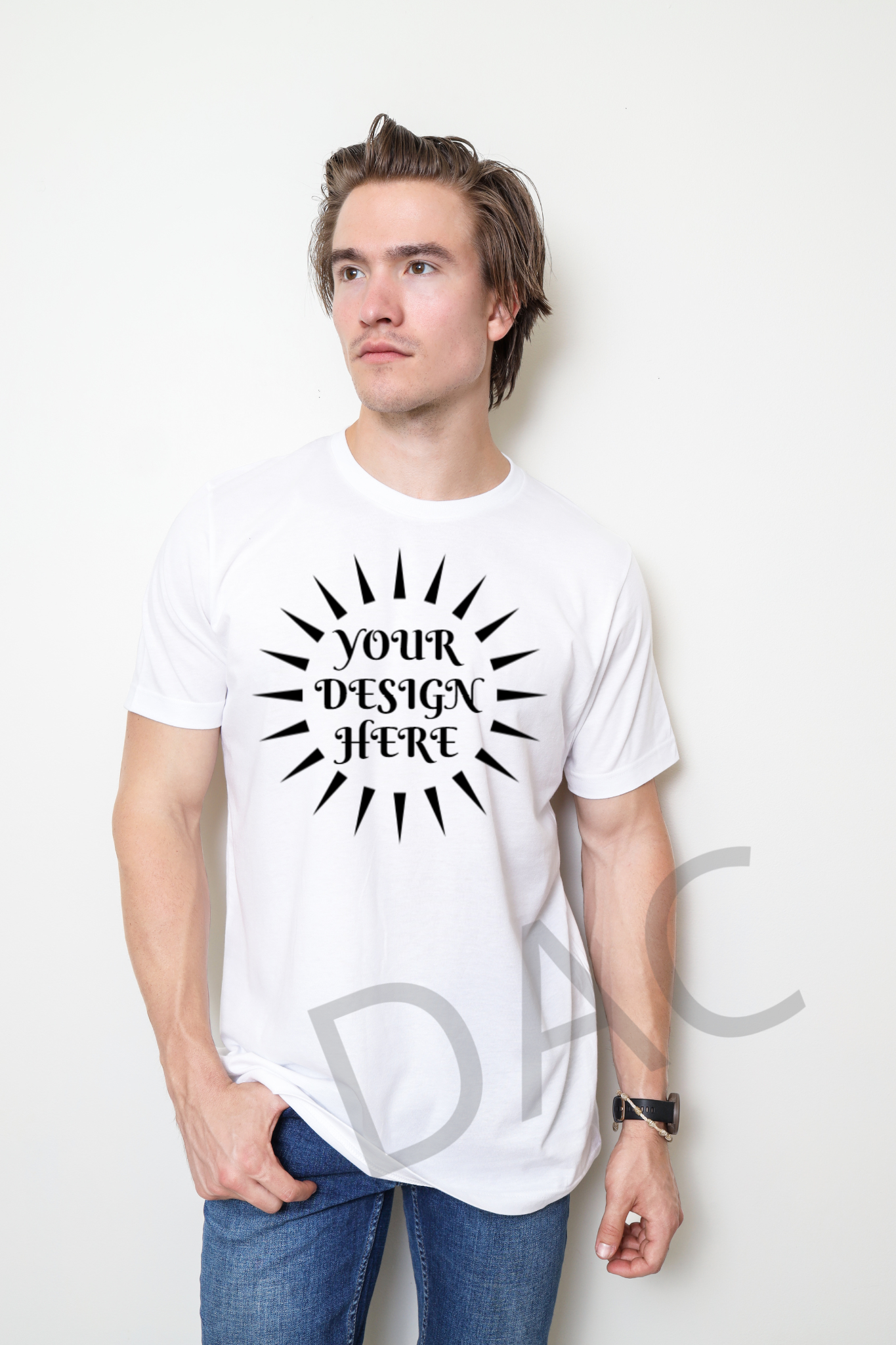 Bella Canvas 3001 White Unisex T-Shirt Male Model Mockup