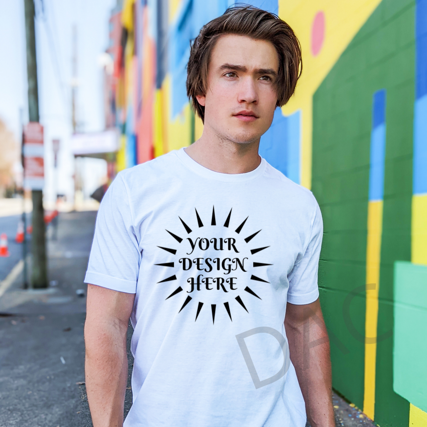 Bella Canvas 3001 White Unisex T-Shirt Male Model Mockup