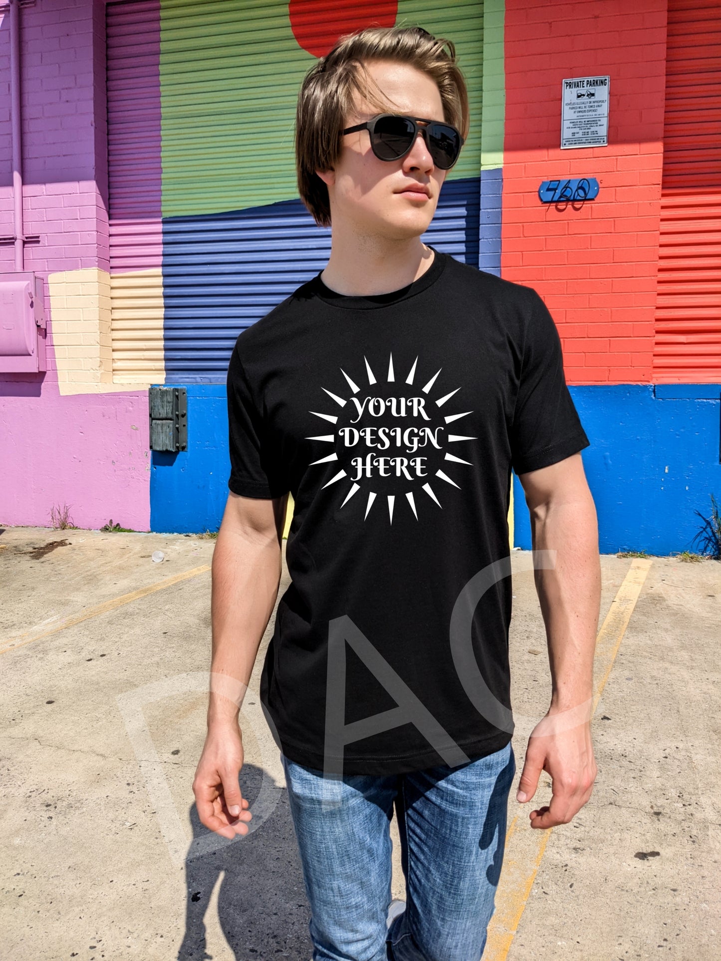 Bella Canvas 3001 Black Unisex T-Shirt Male Model Mockup