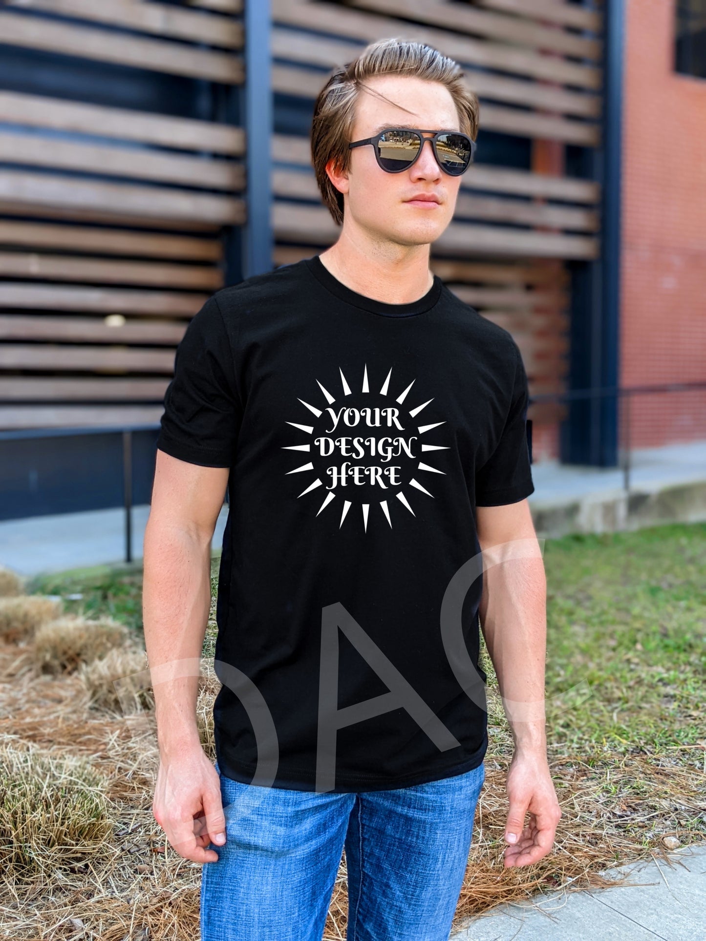 Bella Canvas 3001 Black Unisex T-Shirt Male Model Mockup