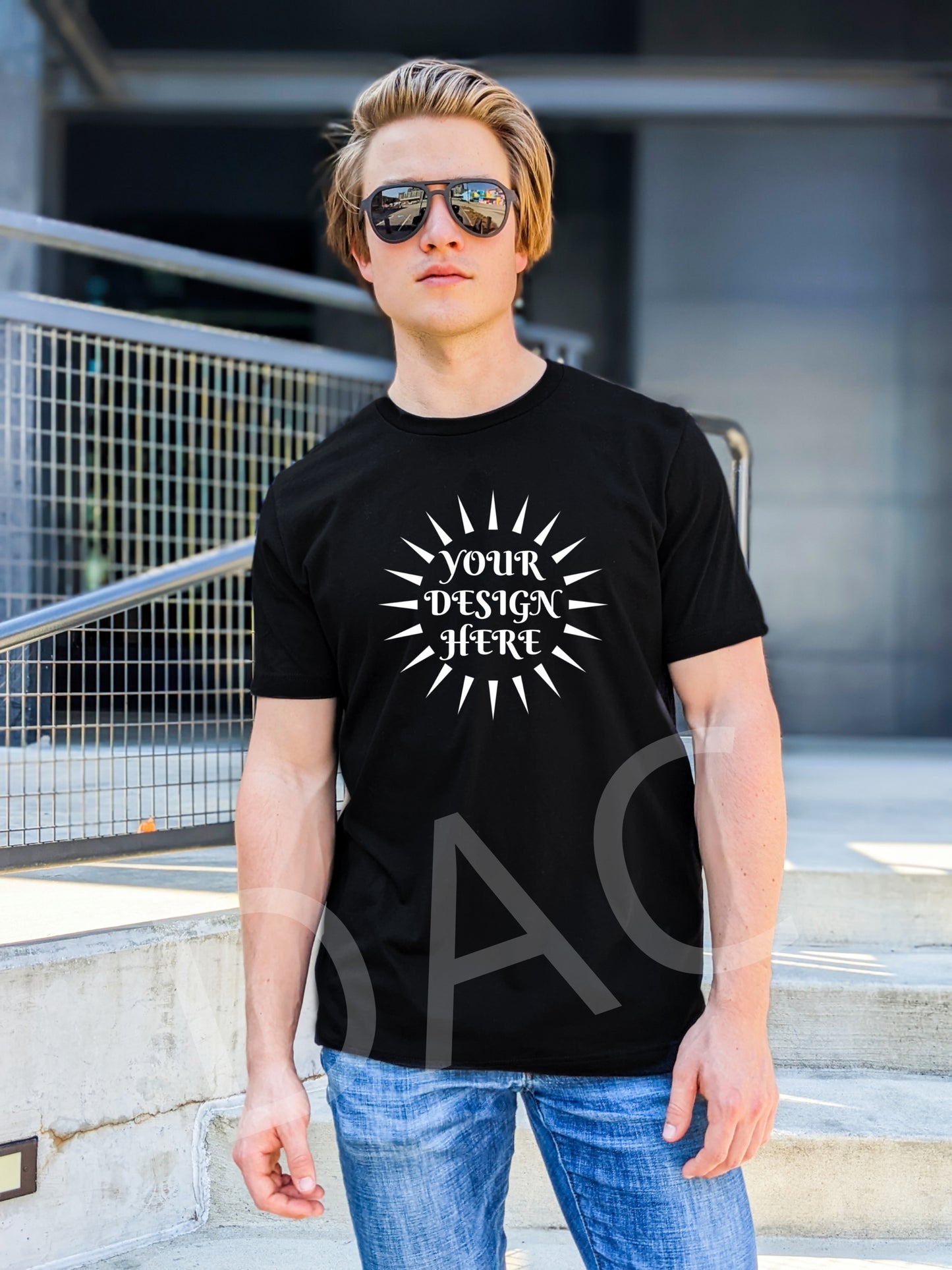 Bella Canvas 3001 Black Unisex T-Shirt Male Model Mockup