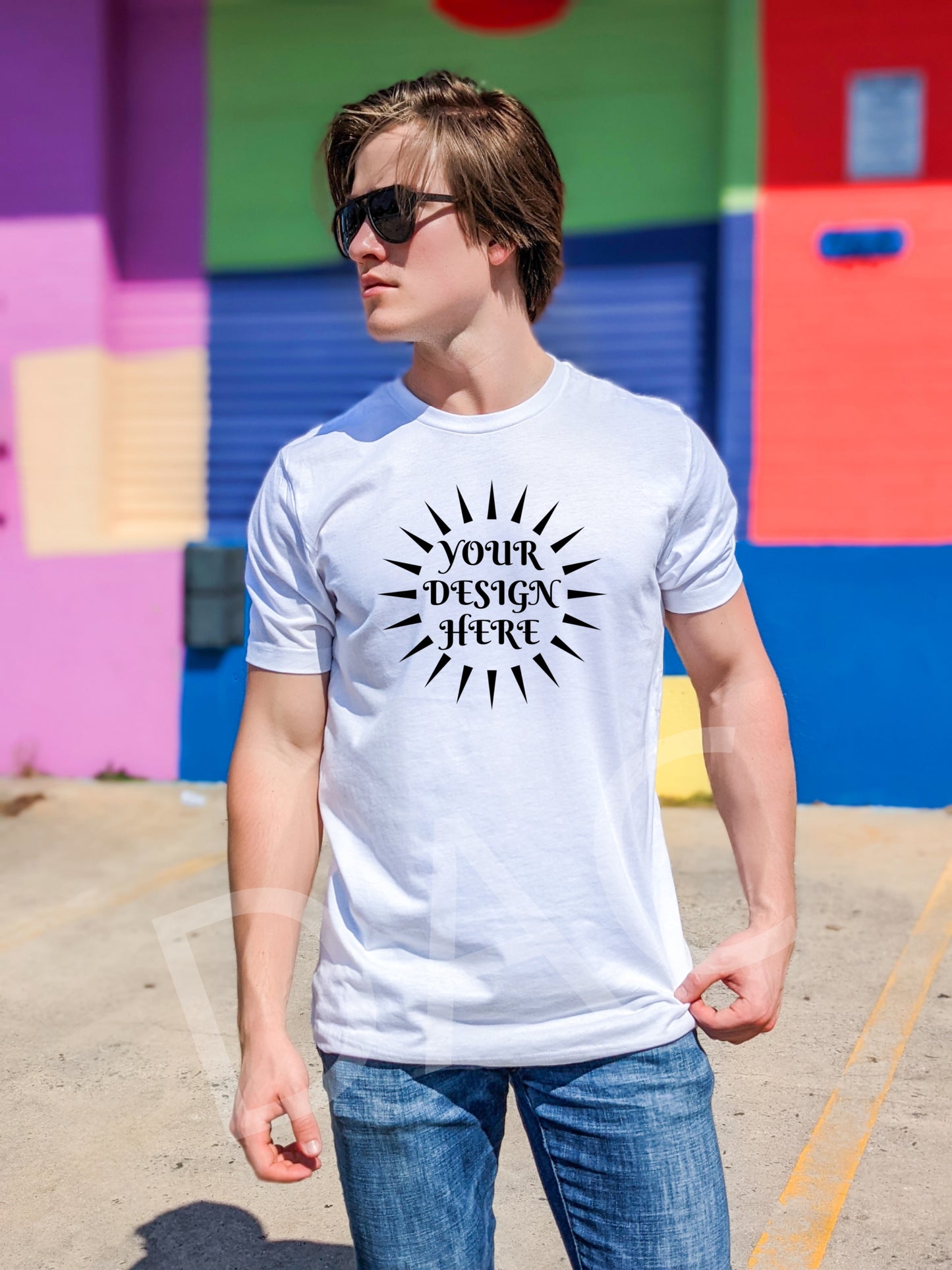 Bella Canvas 3001 White Unisex T-Shirt Male Model Mockup