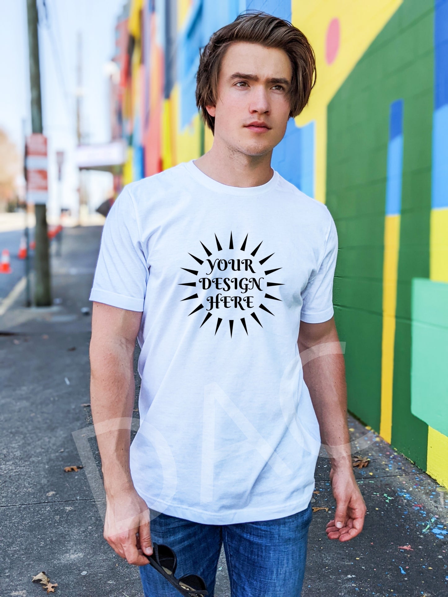 Bella Canvas 3001 White Unisex T-Shirt Male Model Mockup