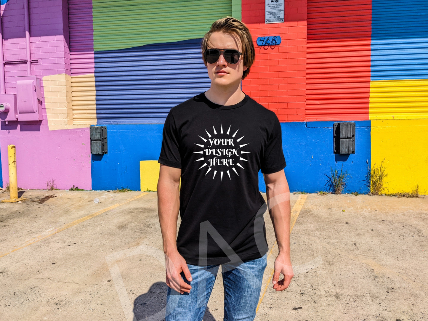 Bella Canvas 3001 Black Unisex T-Shirt Male Model Mockup