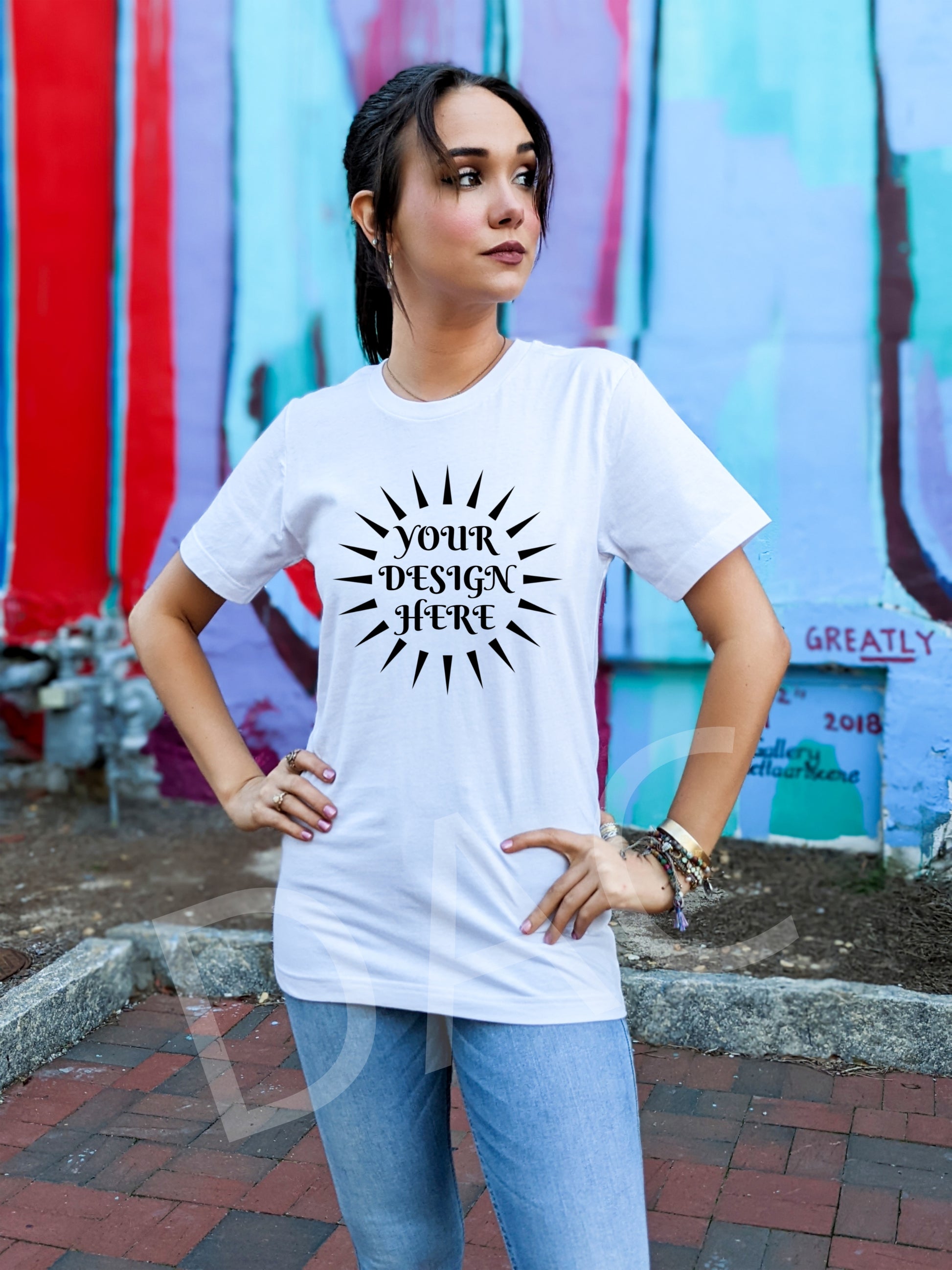 Bella Canvas 3001 White Unisex T-Shirt Female Model Mockup